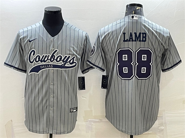 Men's Dallas Cowboys #88 CeeDee Lamb Gray With Patch Cool Base Stitched Baseball Jersey